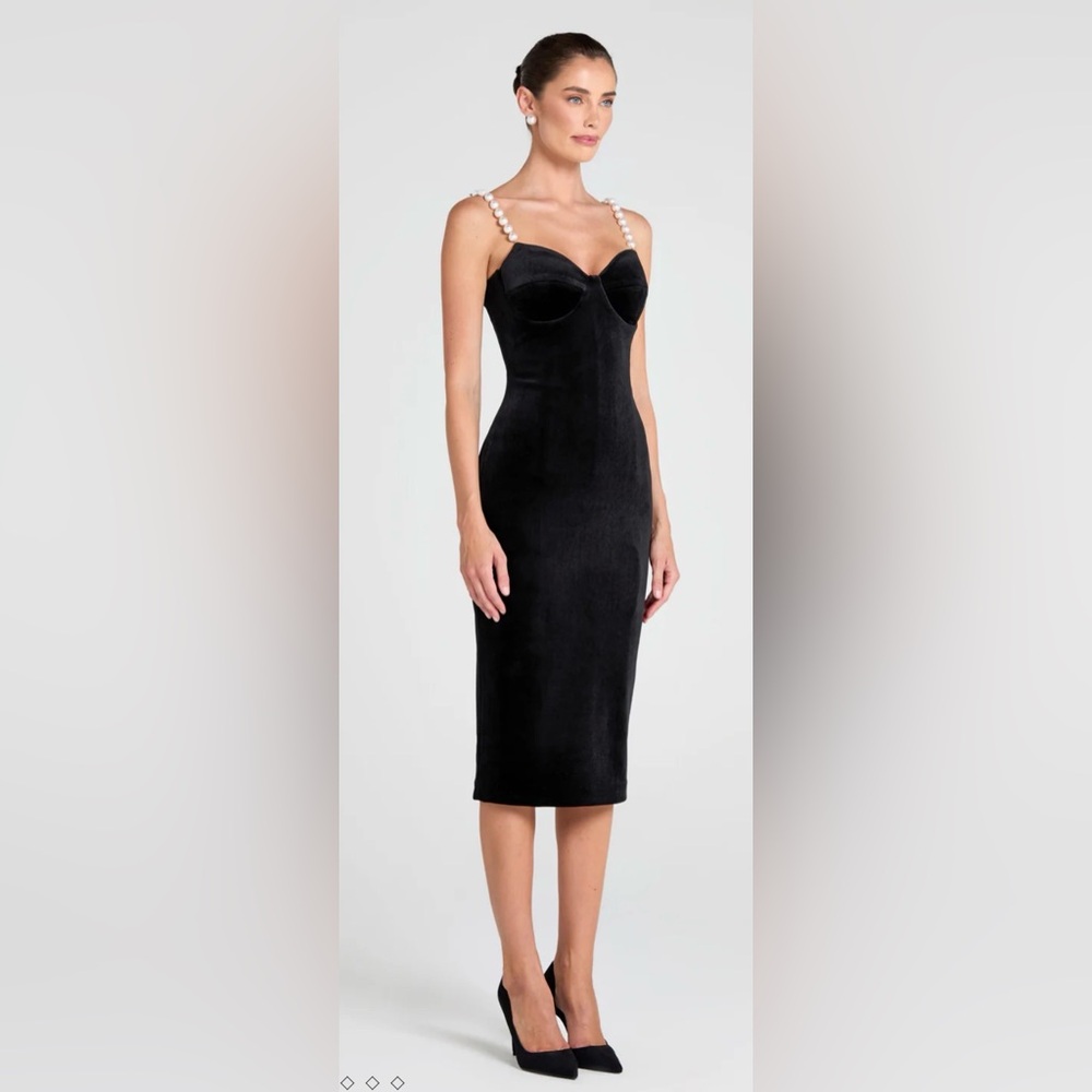 NADINE MERABI Eliza Embellished Strap Velvet Cocktail Dress 4
